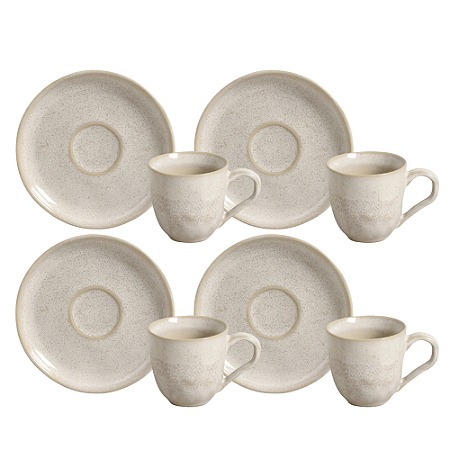 Jogo De Xicaras de Chá Café Com Pires 120ml Kit 4 Peças Cerâmica Bio Latte Porto Brasil Rustico