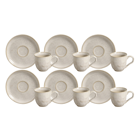 Jogo De Xicaras de Chá Café Com Pires 120ml Kit 6 Peças Cerâmica Bio Latte Porto Brasil Rustico