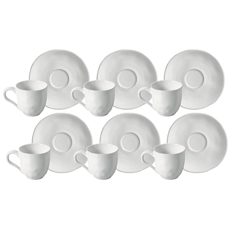 Jogo De Xicara Chá Café Com Pires 120ml Kit 6 Peças Cerâmica Orgânico New White Branco Porto Brasil