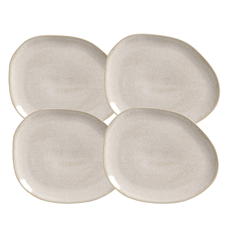 Jogo De Pratos Raso Jantar Refeição 31cm Kit 4 Peças Oval Orgânico Latte Cerâmica Porto Brasil Rustico