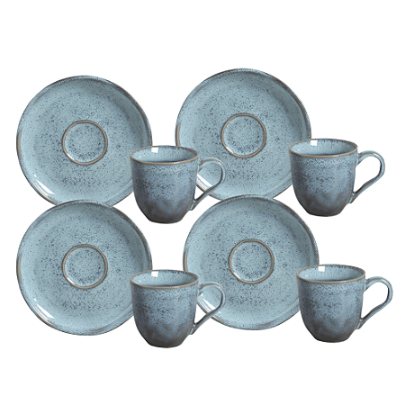 Jogo De Xicaras Café Chá Com Pires 120ml Kit 4 Peças Cerâmica Breeze Azul Porto Brasil