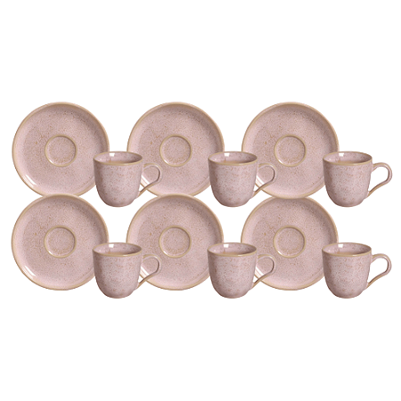 Jogo De Xicaras Chá Café Com Pires 120ml Kit 6 Peças Cerâmica Bio Litchi Rosa Porto Brasil