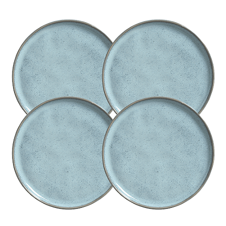 Jogo De Pratos Sobremesa 21,5cm Kit 4 Peças Bio Breeze Azul Cerâmica Porto Brasil
