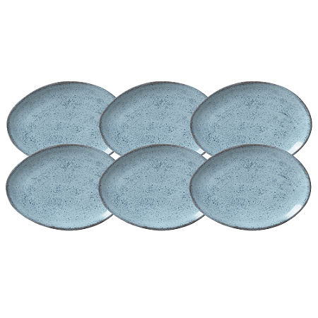 Jogo De Pratos Sobremesa 22,5cm Kit 6 Peças Oval Orgânico Breeze Azul Cerâmica Porto Brasil
