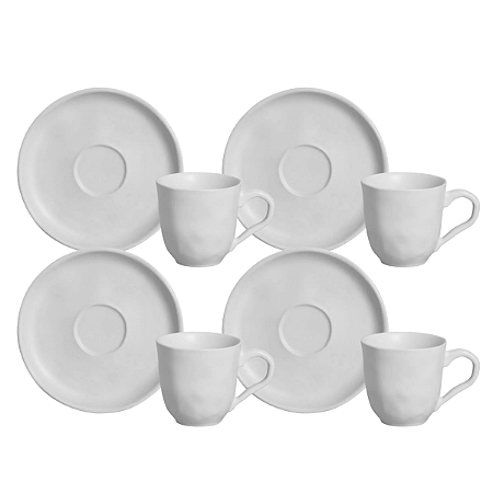 Jogo De Xicaras Chá Café Com Pires 120ml Kit 4 Peças Cerâmica Bio New White Branco Porto Brasil