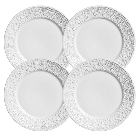 Jogo De Pratos Sobremesa 20,5cm Kit 4 Peças Madeleine Branco Cerâmica Porto Brasil