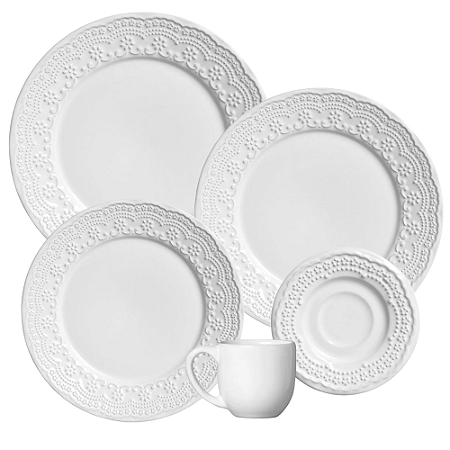 Aparelho De Jantar Jogo Pratos Kit 16 Peças Madeleine Branco Cerâmica Porto Brasil