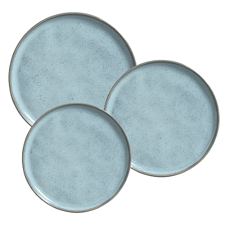 Aparelho De Jantar Jogo Pratos Kit 18 Peças Bio Breeze Azul Cerâmica Porto Brasil