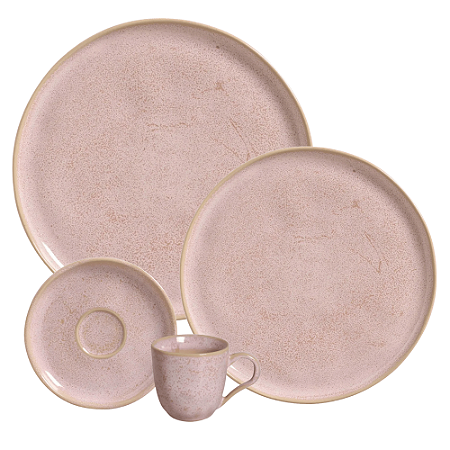 Aparelho De Jantar Jogo Pratos Bio Litchi Rosa Kit 18 Peças Cerâmica Completo Porto Brasil