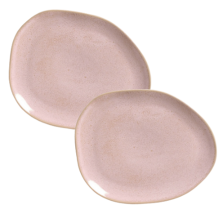 Aparelho De Jantar Jogo Pratos Oval Orgânico Litchi Kit 12 Peças Rosa Cerâmica Porto Brasil
