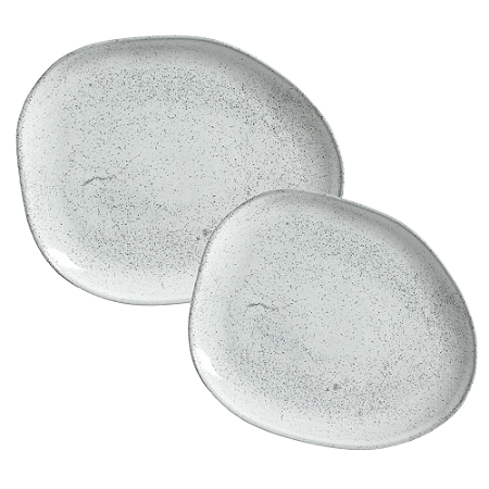 Aparelho De Jantar Jogo Pratos Oval Orgânico Echo Kit 8 Peças Cerâmica Porto Brasil Rustico