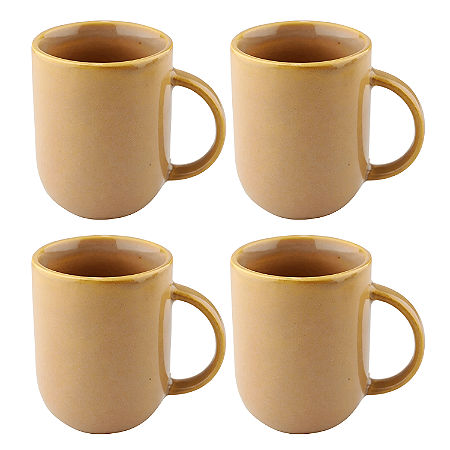 Jogo Kit 4 Canecas Xicaras de Chá Café 330ml Cerâmica Sotille
