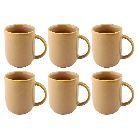 Jogo Kit 6 Canecas Xicaras de Chá Café 330ml Cerâmica Sotille