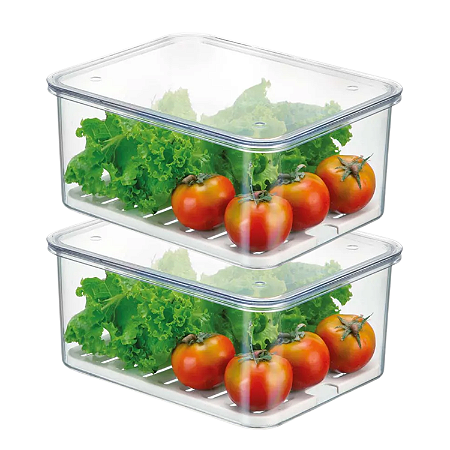 Kit 2 Organizadores De Geladeira 2,7L Com Tampa Escorredor Legumes Frutas