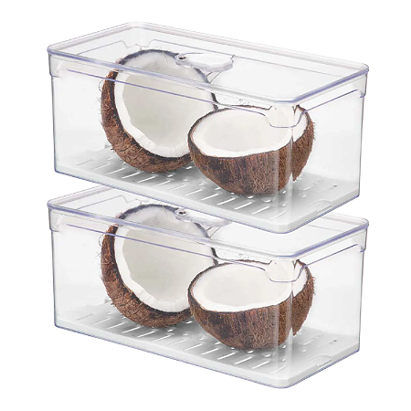 Kit 2 Organizadores De Geladeira 5L Com Tampa Escorredor Legumes Frutas Verduras