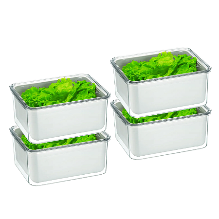 Kit 4 Organizadores De Geladeira 2,7L C/ Tampa e Cesto Escorredor Legumes Frutas Verduras