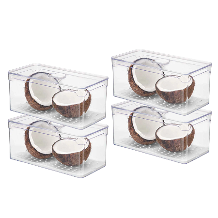 Kit 4 Organizadores De Geladeira 5L Com Tampa Escorredor Legumes Frutas Verduras