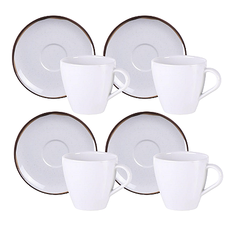 Jogo Xícaras De Chá Café Com Pires Kit 4 Peças 200ml Canyon Porcelana Bordas Decoradas Tramontina