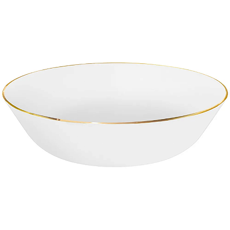 Bowl Tigela Saladeira 26cm Borda Dourada Porcelana Vasilha Grande Sofia Oxford