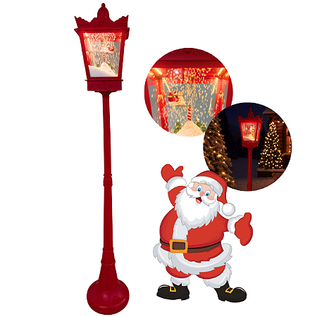 Poste Natalino Musical Enfeite Natal Neve Iluminado Papai Noel 1,8m Decoração Jardim