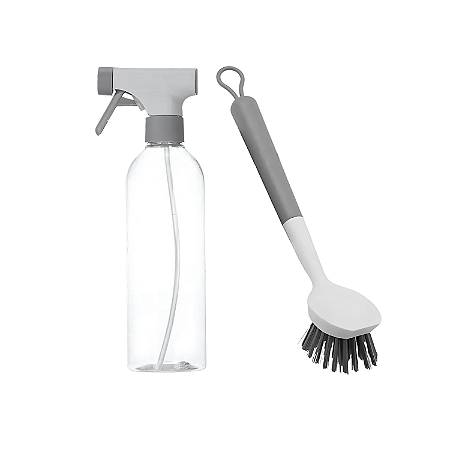 Kit Limpeza Geral Escova Multiuso Arredondada e Borrifador 500ml Flow OU