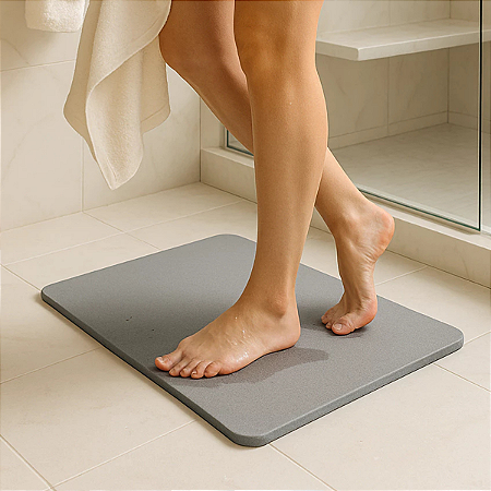 Tapete De Pedra Diatomita Banheiro Antiderrapante Impermeável Cinza 60cm Lyor
