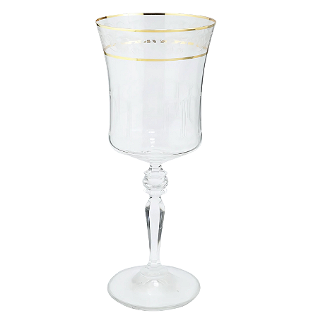 Taça Para Vinho Água 300ml Grace Cristal Friso Platino Borda Dourada Luxo