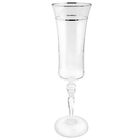 Taça Champanhe Espumante 300ml Grace Cristal Friso Platino Borda Prata Luxo