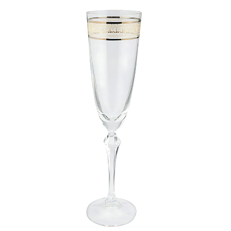 Taça Champanhe Espumante 200ml Cristal Decorado Friso Dourado Luxo