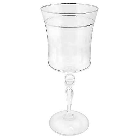 Taça Água Suco 300ml Grace Cristal Friso Platino Borda Prata Luxo