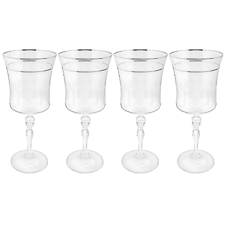 Jogo De Taças Água Suco 300ml Kit 4 Peças Grace Cristal Friso Platino Luxo