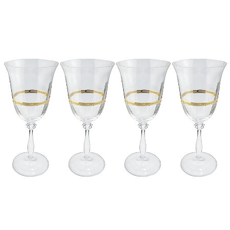 Jogo De Taças Champanhe Espumante 190ml Kit 4 Peças Angela Cristal Friso Dourado Luxo