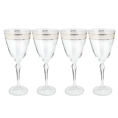Jogo De Taças Água Suco 350ml Kit 4 Peças Cristal Friso Dourado Luxo