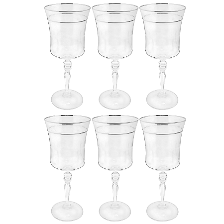 Jogo Taças Água Suco 300ml Kit 6 Peças Grace Cristal Decorado Friso Platino Luxo