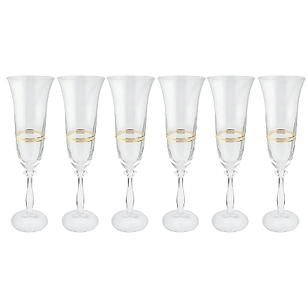 Jogo De Taças Champanhe Espumante 190ml Kit 6 Peças Grace Cristal Decorado Friso Dourado Luxo