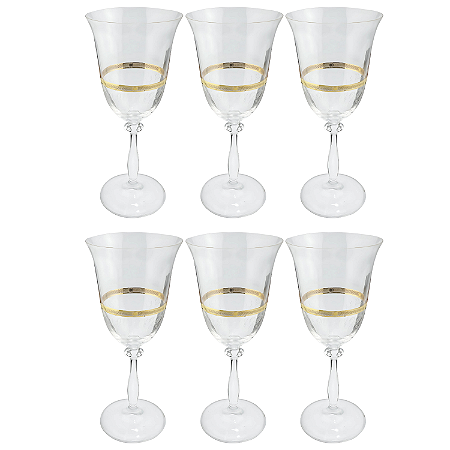 Jogo De Taças Água Suco 350ml Kit 6 Peças Grace Cristal Decorado Friso Dourado Luxo
