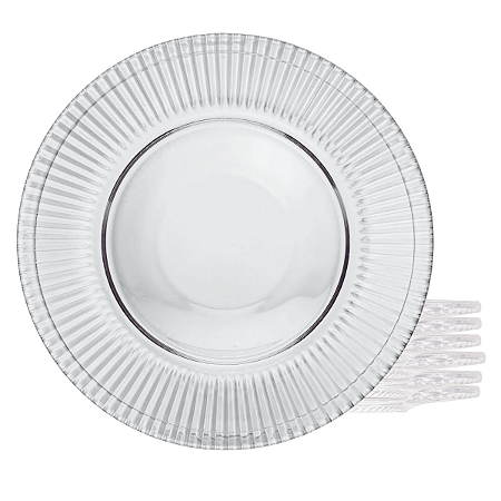 Jogo de Pratos Sobremesa  22,5cm Kit 6 Peças Renaissance De Cristal Lyor Transparente