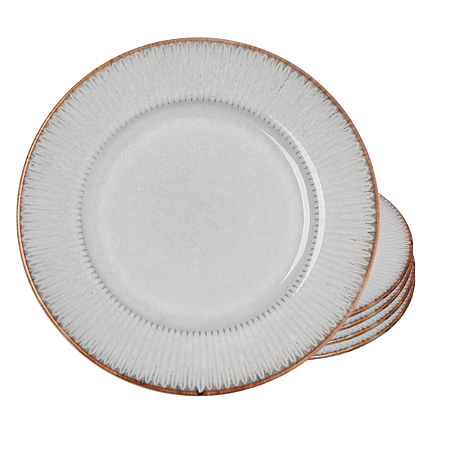 Jogo de Pratos Raso Jantar Refeição 27cm Kit 4 Peças Linear Cerâmica Lyor Rustico