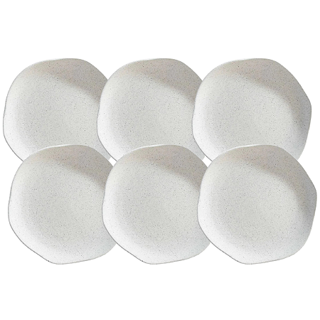 Jogo de Pratos Sobremesa 20cm Kit 6 Peças Orion Offwhite Florarte