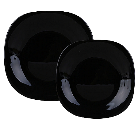 Aparelho De Jantar Jogo Pratos Kit 12 Peças Dama Vidro Opalino Preto Luxo