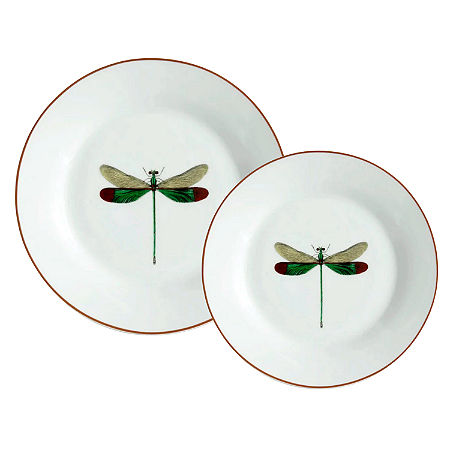 Aparelho De Jantar Jogo Pratos Brown Rim Kit 12 Peças Libélula Porcelana Luxo