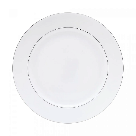 Prato Raso Jantar Refeição 27cm Monâco Porcelana Borda Prateada Branco Wolff Luxo