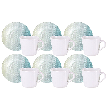 Jogo Xícaras De Chá Café Com Pires Kit 6 Peças 185ml Polaris Porcelana Decorada Tramontina