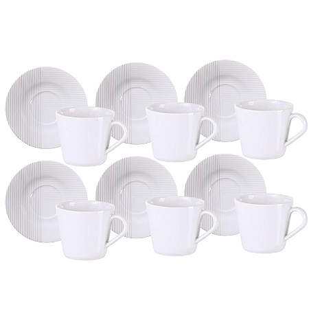 Jogo Xícaras De Chá Café Com Pires Kit 6 Peças 185ml Grid Porcelana Decorada Tramontina