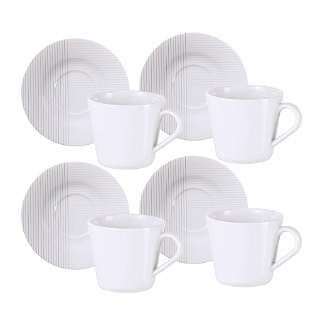 Jogo Xícaras de Chá Café Com Pires Kit 4 Peças 70ml Grid Porcelana Decorada Tramontina