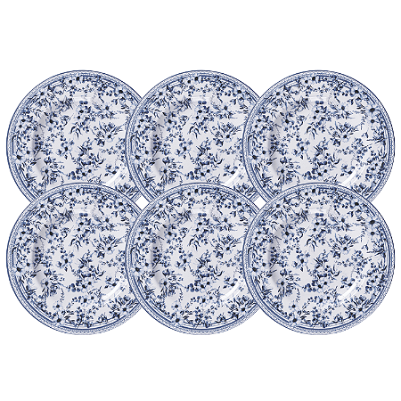 Jogo De Pratos Sobremesa 21cm Kit 6 Peças Azzura Porcelana Decorada Floral Tramontina