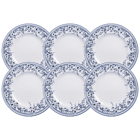 Jogo De Pratos Rasos 28cm Kit 6 Peças Azzura Porcelana Decorada Floral Tramontina