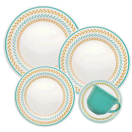 Aparelho De Jantar Jogo Pratos Kit 32 Peças Louros Cerâmica Decorada Luxo Oxford