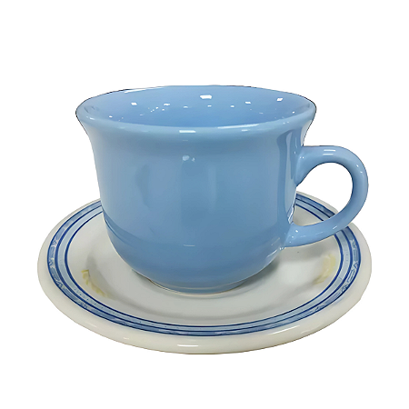 Xícara De Chá Café Com Pires 200ml Grano Cerâmica Decorada Azul Grande Biona Oxford