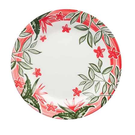 Prato Raso 26cm Jantar Refeição Cerâmica Jardim Tropical Biona